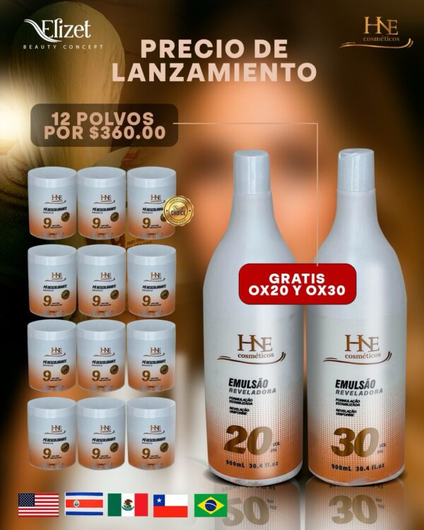 Kit 12 Polvos Descolorante + Emulsão HNE